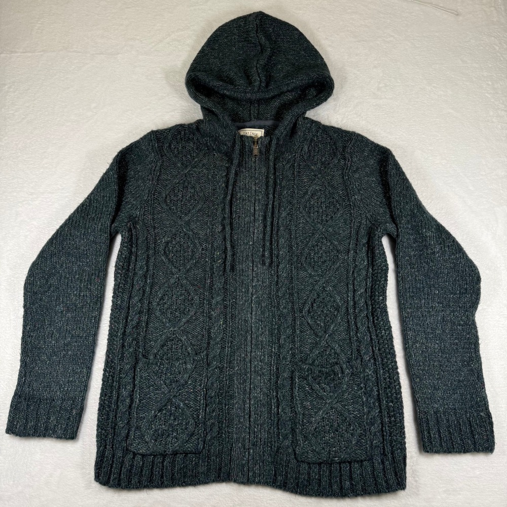 FatFace Deep Teal‎ Cable Knit Full Zip Hoodie Cardigan Sweater Size 10 UK14